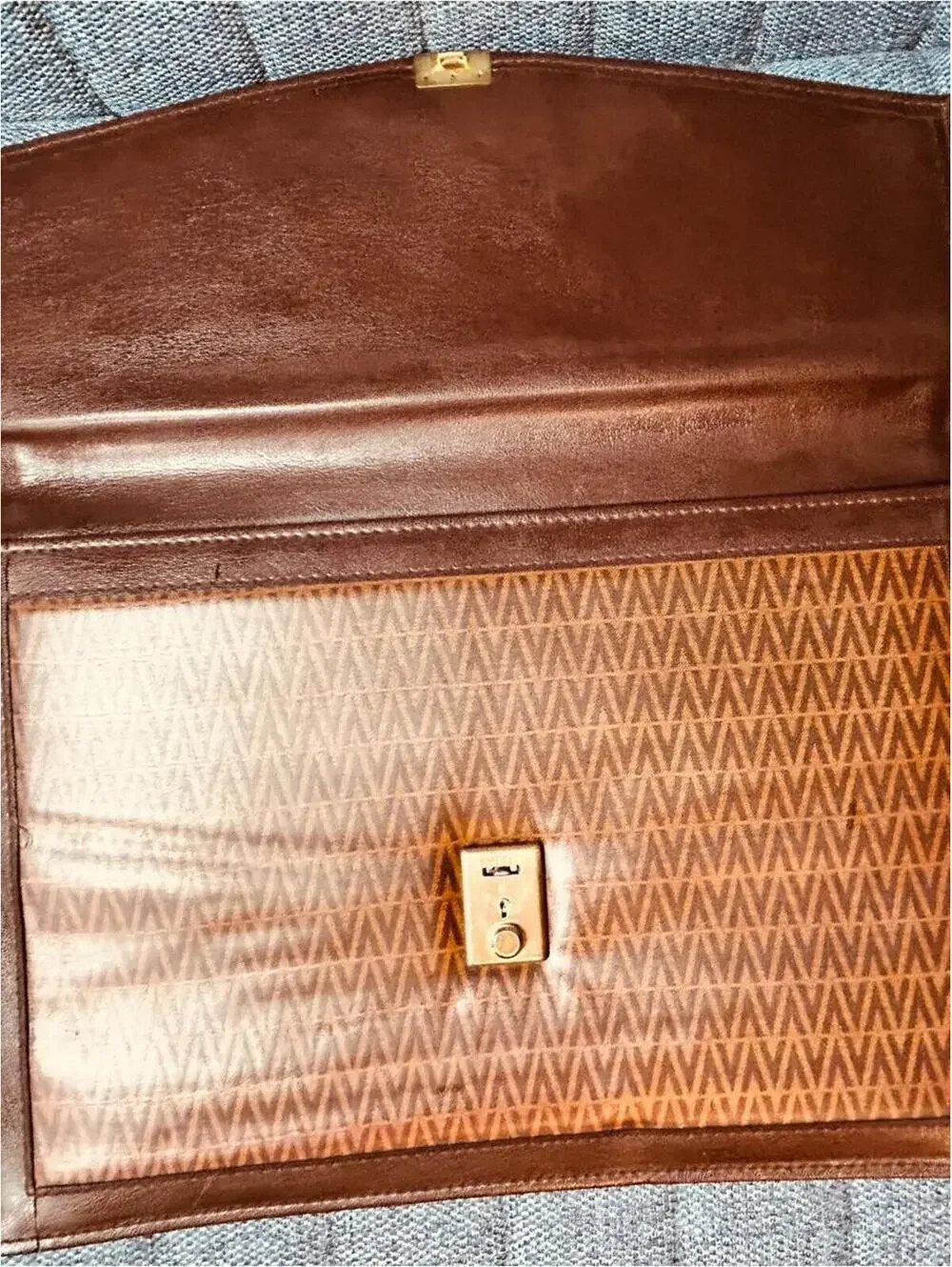 Valentino Monogram Portfolio Clutch Zig Zag V Coated PVC & Leather Vintage